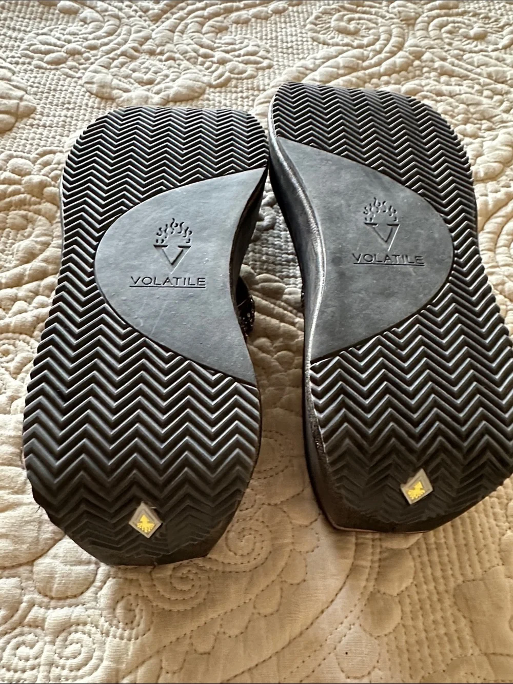 Volatile Silver Rhinestone Wedge Flip Sandals